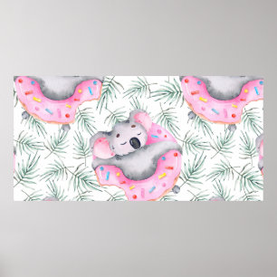 Póster Patrón de acuarela pintado a mano con koala tropic