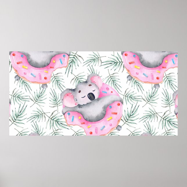 Póster Patrón de acuarela pintado a mano con koala tropic (Frente)