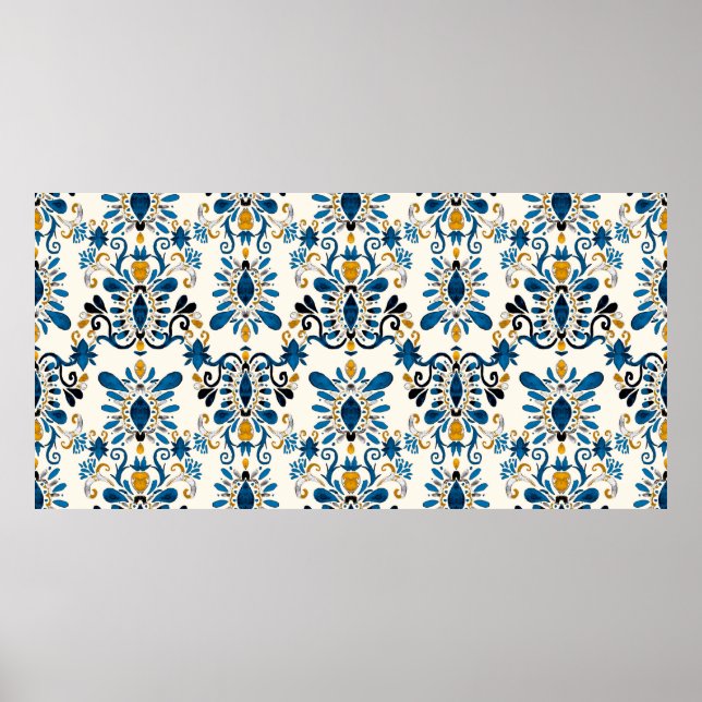 Póster Patrón de acuarela sin fisuras con ikat. Ojo de ti (Frente)