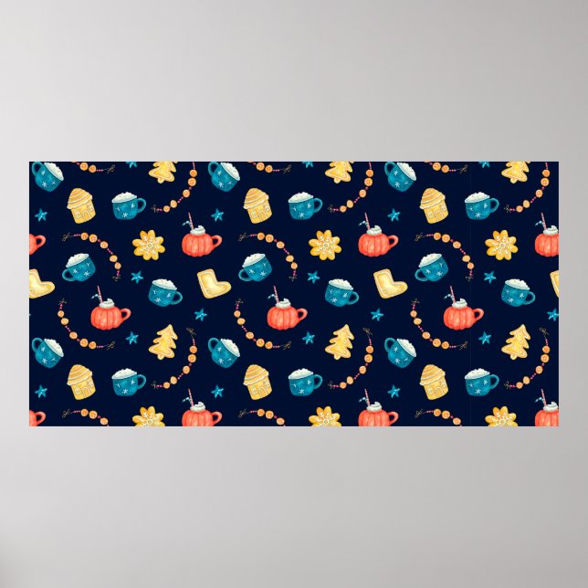 Póster Patrón de acuarela sin fisuras con moldes de goma  (Frente)