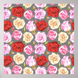 Póster Patrón de acuarela sin fisuras con rosas. Sin sold