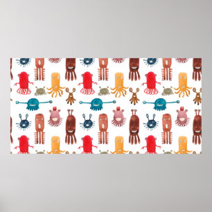 Póster Patrón de acuarela sin fisuras de monstruos divert