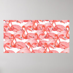 Póster Patrón de acuarela sin foco con flamencos