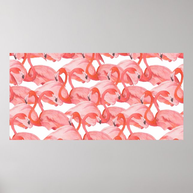 Póster Patrón de acuarela sin foco con flamencos (Frente)