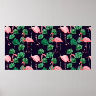 Póster Patrón de acuarela sin foco con flamingo