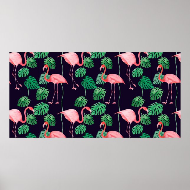 Póster Patrón de acuarela sin foco con flamingo (Frente)