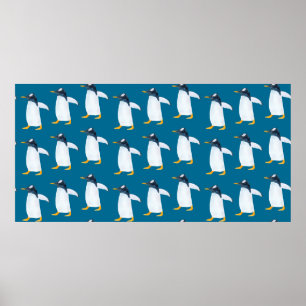 Póster Patrón de acuarela sin foco con pingüino