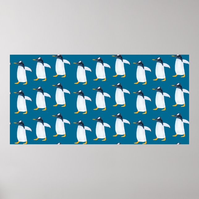 Póster Patrón de acuarela sin foco con pingüino (Frente)