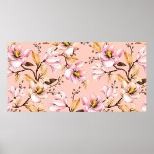 Póster Patrón de acuarela sin foco con ramas de magno