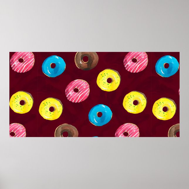 Póster Patrón de acuarela sin mar con donuts en rubí (Frente)