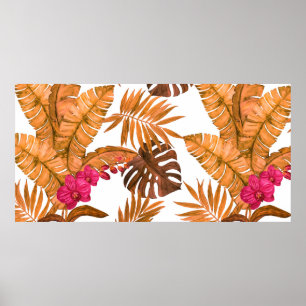 Póster Patrón de acuarela transparente con hojas tropica