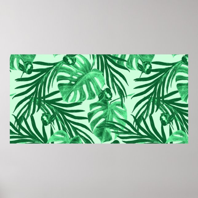 Póster Patrón de acuarela transparente con hojas tropical (Frente)