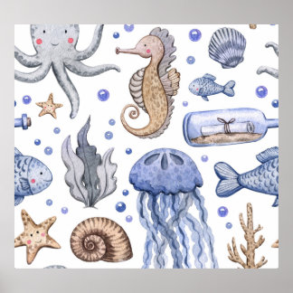 Póster Patrón De Agua Pintada A Mano.