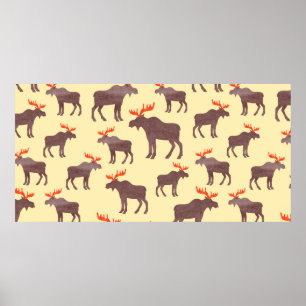 Póster Patrón de alce sin soldadura. Hilo de mosa acuarel