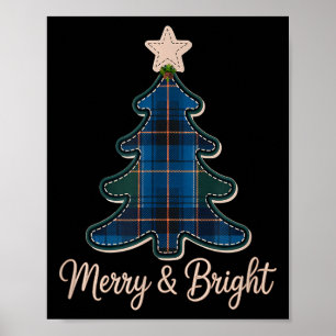 Póster Patrón de árbol de Navidad Tartanes Verdes Y Azul