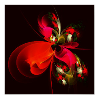 Póster Patrón de arte abstracto rojo verde floral moderno