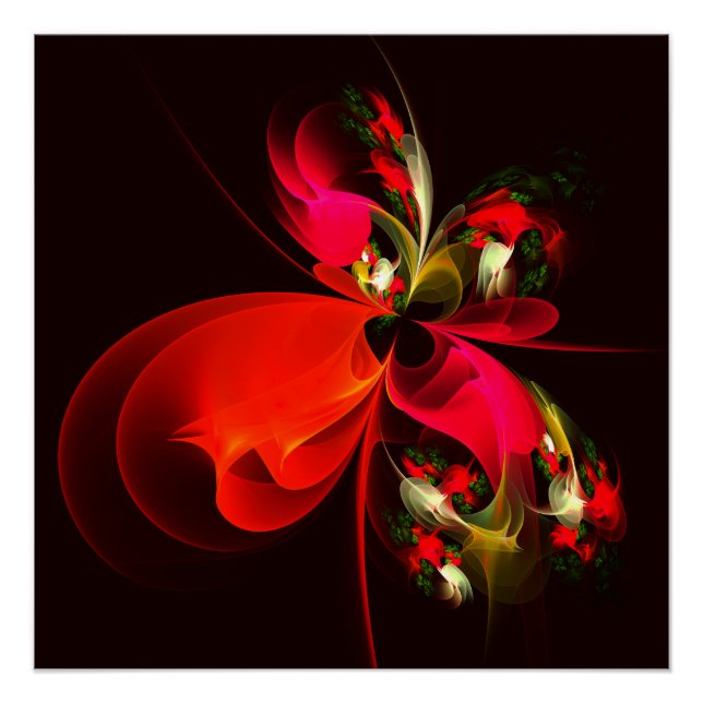 Póster Patrón de arte abstracto rojo verde floral moderno (Anverso)
