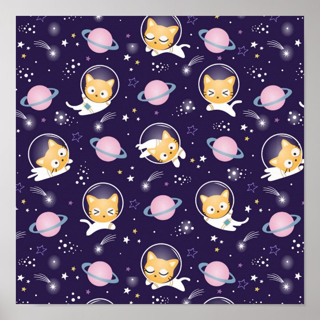 Póster Patrón de astronautas de gatos gatitos (Frente)