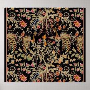 Póster Patrón de aves florales de hadas chinas