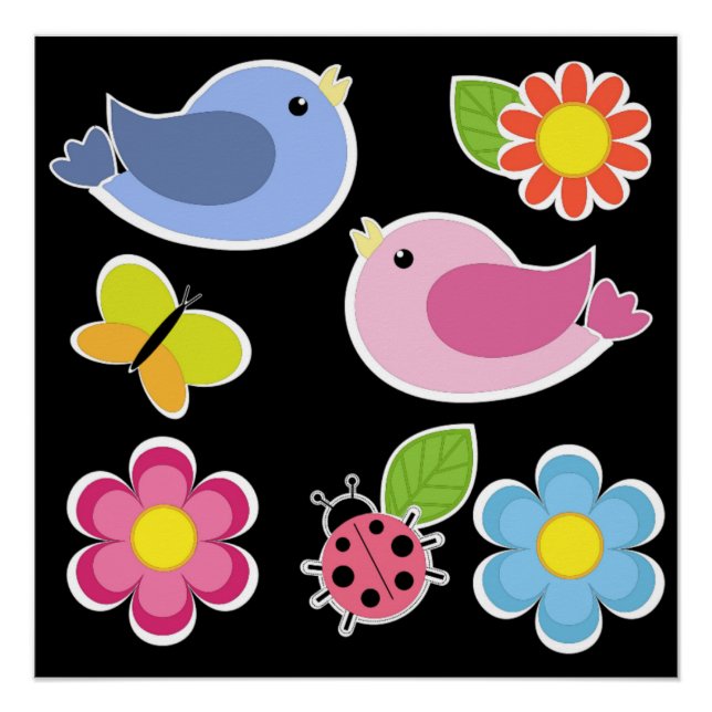 PÓSTER PATRÓN DE AVES Y FLORES (Anverso)