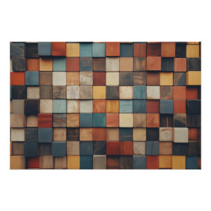 Póster Patrón de bloques de madera rústicos y coloridos