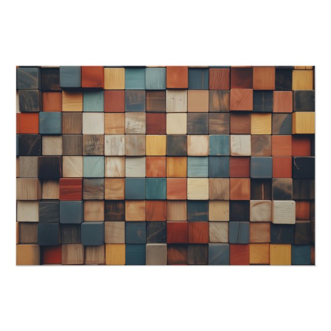 Póster Patrón de bloques de madera rústicos y coloridos (Anverso)