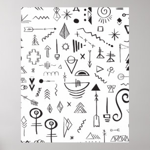 Póster Patrón de boceto boho de garabatos