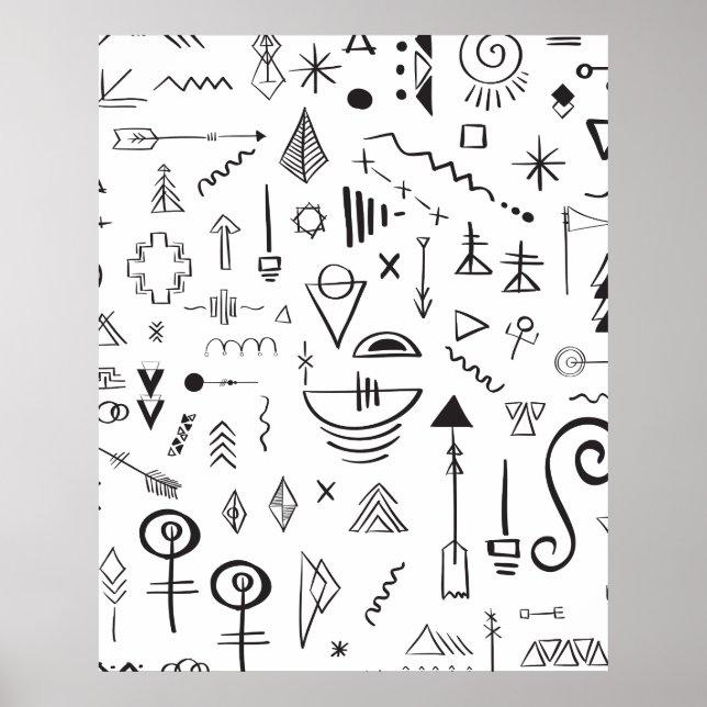 Póster Patrón de boceto boho de garabatos (Frente)