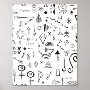 Póster Patrón de boceto boho de garabatos