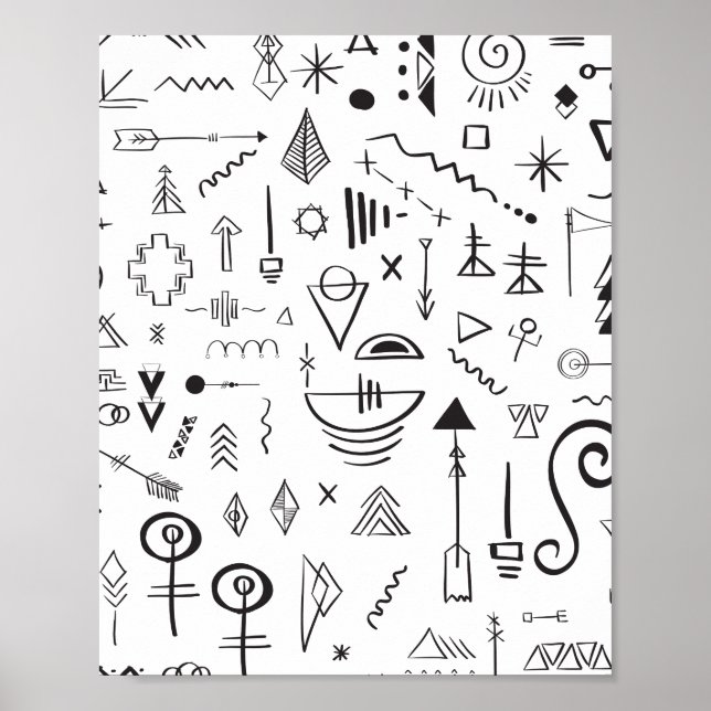 Póster Patrón de boceto boho de garabatos (Frente)