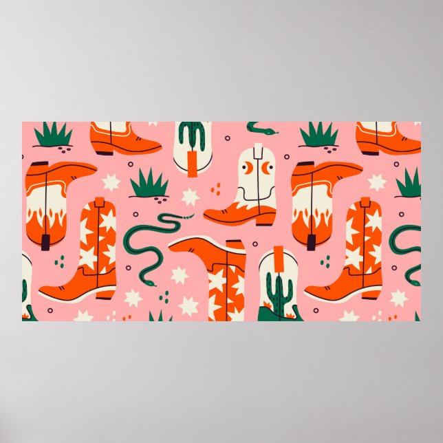 Póster Patrón de botas de vaquero variado (Frente)