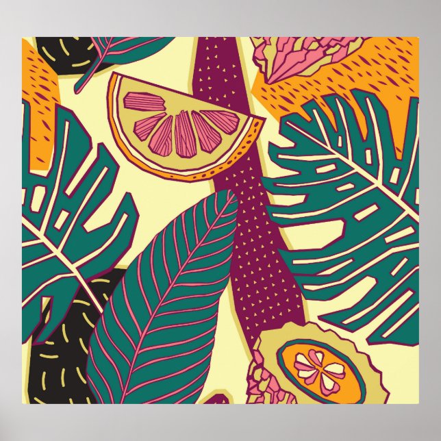 Póster Patrón de brillo tropical dibujado a mano (Frente)