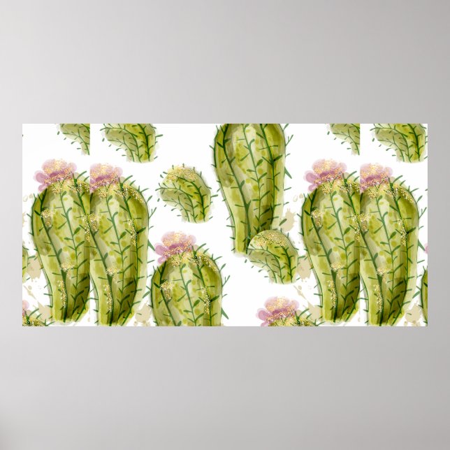 Póster Patrón de Cactus acuarela (Frente)