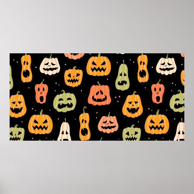 Póster Patrón de calabaza sin fisuras de Halloween. Mano  (Frente)
