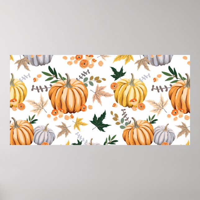 Póster Patrón de calabaza y flores del naranja de otoño (Frente)