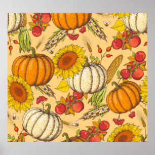 Póster Patrón de calabaza y hojas de arce.