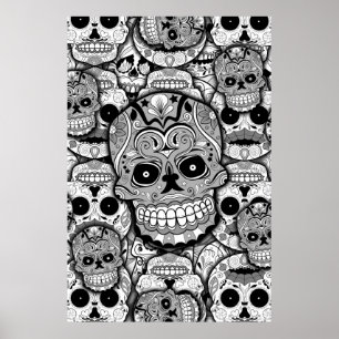 Póster Patrón de calaveras azucareras