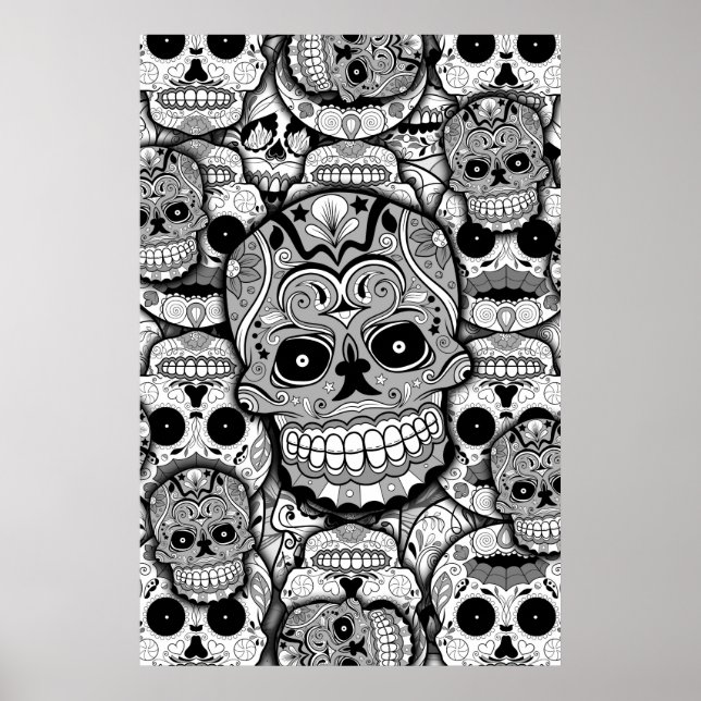 Póster Patrón de calaveras azucareras (Frente)