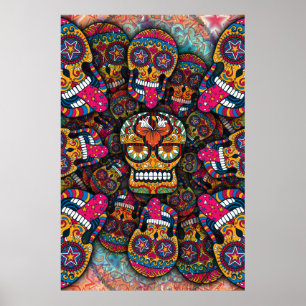 Póster Patrón de calaveras azucareras