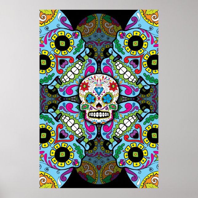 Póster Patrón de calaveras azucareras (Frente)