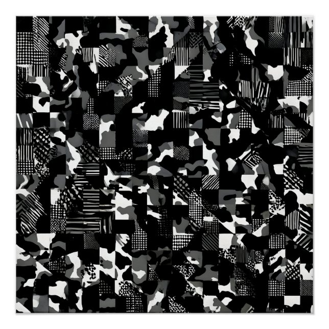 Póster Patrón de camuflaje blanco negro "Fractura" (Anverso)