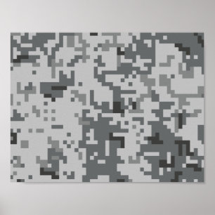 Póster patrón de camuflaje pixelado gris urbano