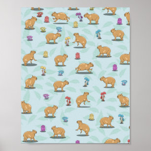 Póster Patrón de capibara y hongos
