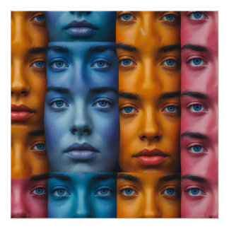 Póster Patrón de caras coloridas