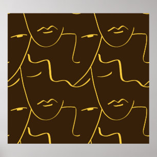 Póster Patrón de caras de dibujo de una línea