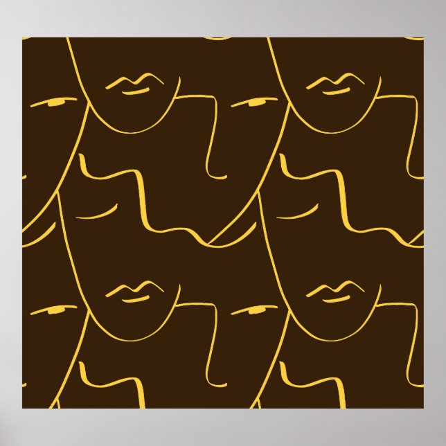 Póster Patrón de caras de dibujo de una línea (Frente)