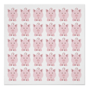Póster Patrón de cerdo rosado redondo