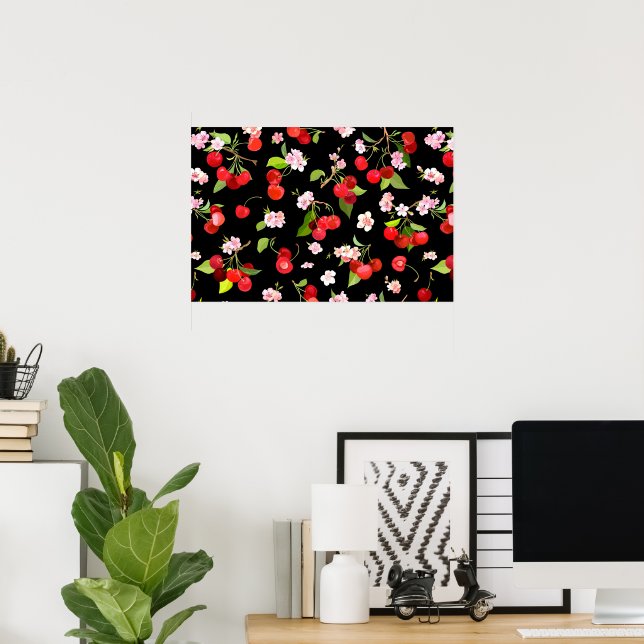 Póster Patrón de cerezas 2 (Oficina en casa)