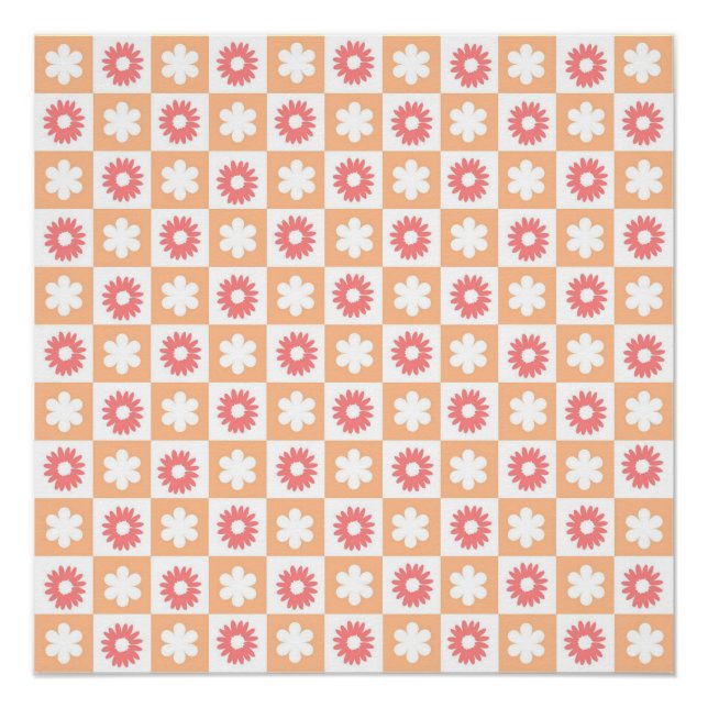 Póster Patrón de cheques de flor hippie (Anverso)