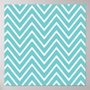 Póster Patrón de cheurón verde azulado azul y blanco 2